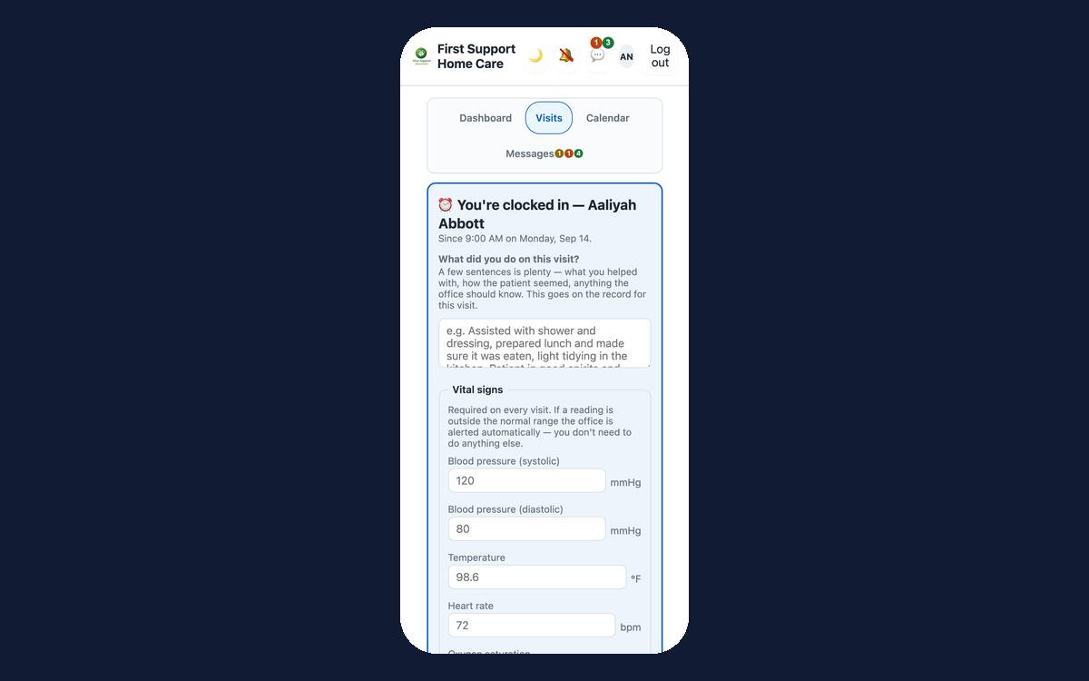 Caregiver clock-in on a phone
